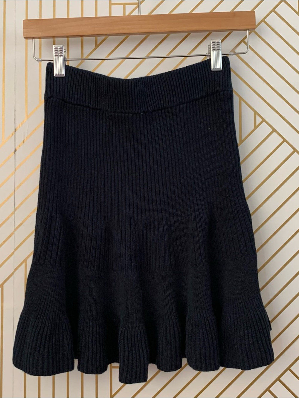 Free People Solid Gold Ribbed Knit Skirt Cotton blend flounce mini dark coquette